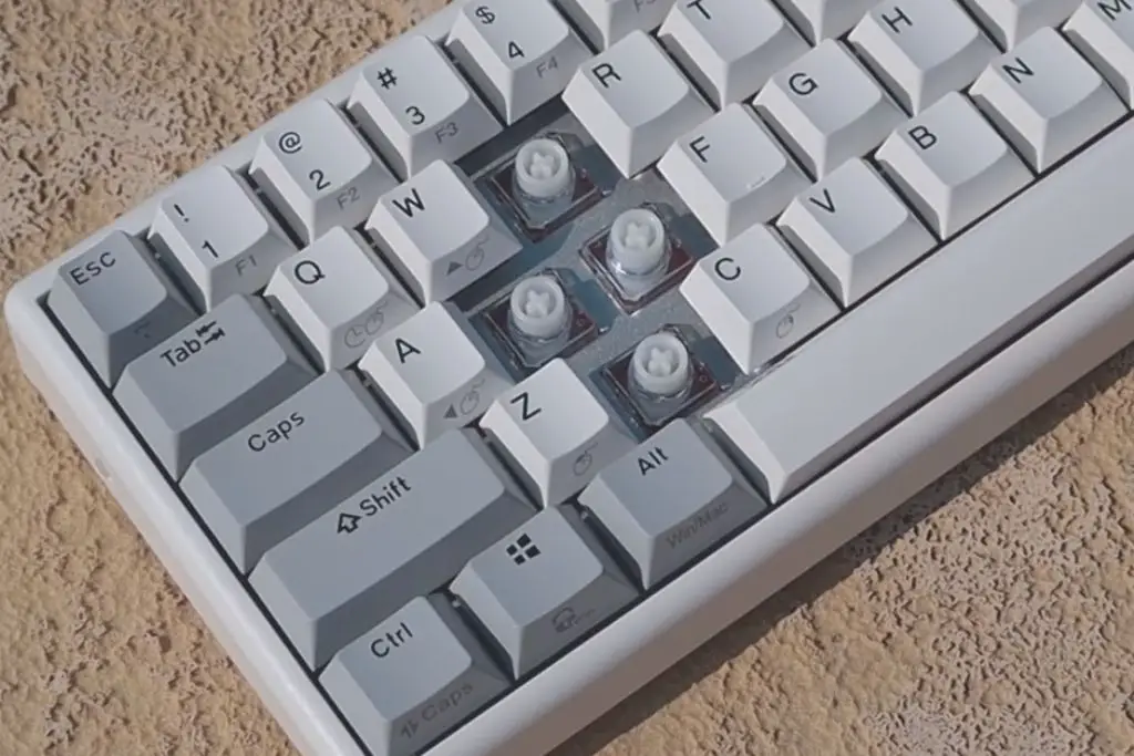 Rubber beneath each keycap of the Rubber dome keyboard.