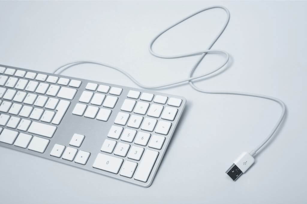 Keyboard with USB cable.