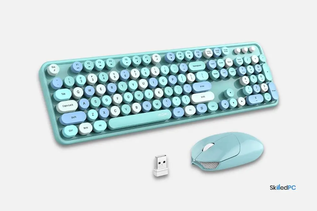 Blue Retro Keyboard and Mouse with unifying receiver.