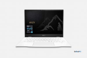 White MSI laptop with white keyboard.