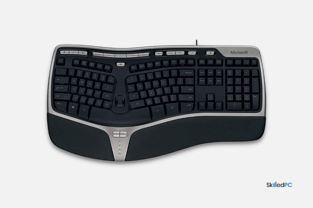 Black and Silver Microsoft Multimedia Keyboard.