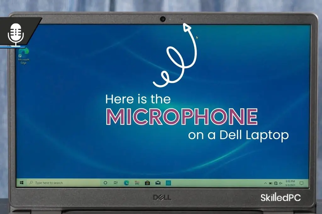 Infographics explaining the location of a microphone on a dell laptop.